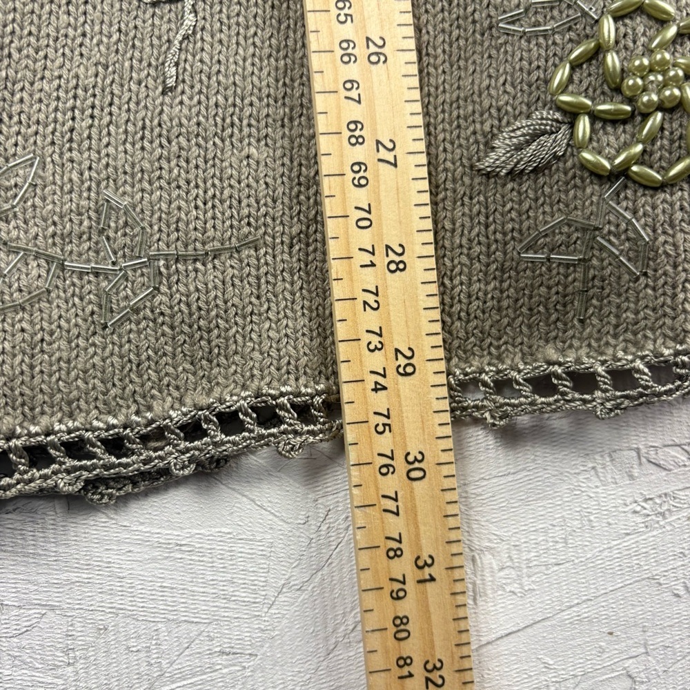 Vintage Shenanigans Embroidered and Beaded Beige Crocheted Sweater L - Picture 10 of 11